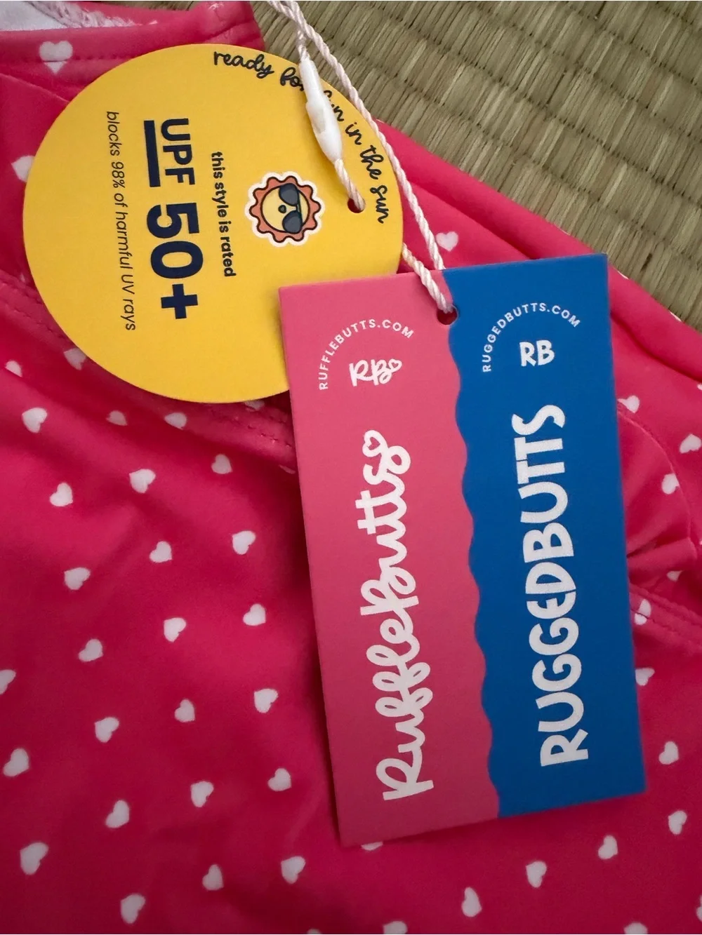 RuffleButts Girls Waterfall Swimsuit - Hot Pink Hearts - Size 6-12 months NWT